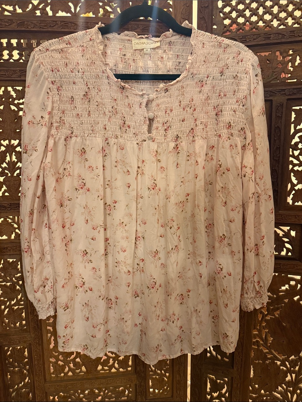 Cynthia Rowley Pink Floral Smocked Peasant Blouse